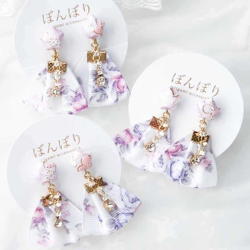 幸运星与丝带流苏耳环 │ 粉色 - 耳环/耳夹 - 树脂 粉红色