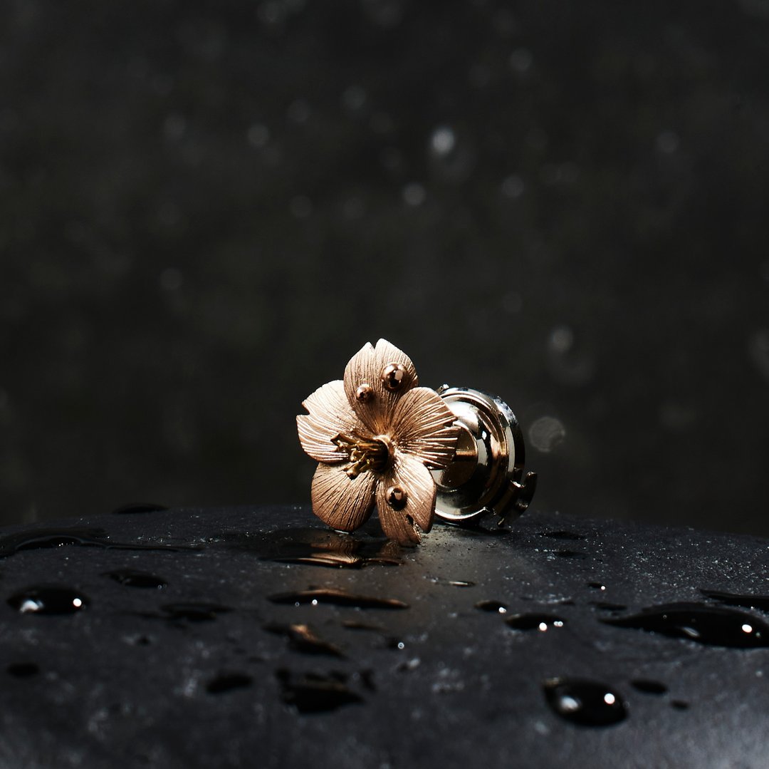 露珠 樱花 K18 胸针 - 胸针 - 贵金属 