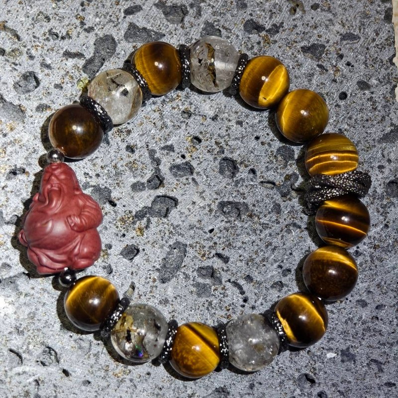 【Dream Crystal Art】正气果敢 - 阿拉善关公雕件水晶设计款手串 - 手链/手环 - 半宝石 红色