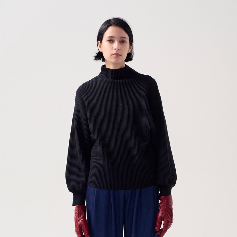 AVVJOY | 高领公主袖毛衣长袖宽松黑色 - 女装上衣 - 其他材质 