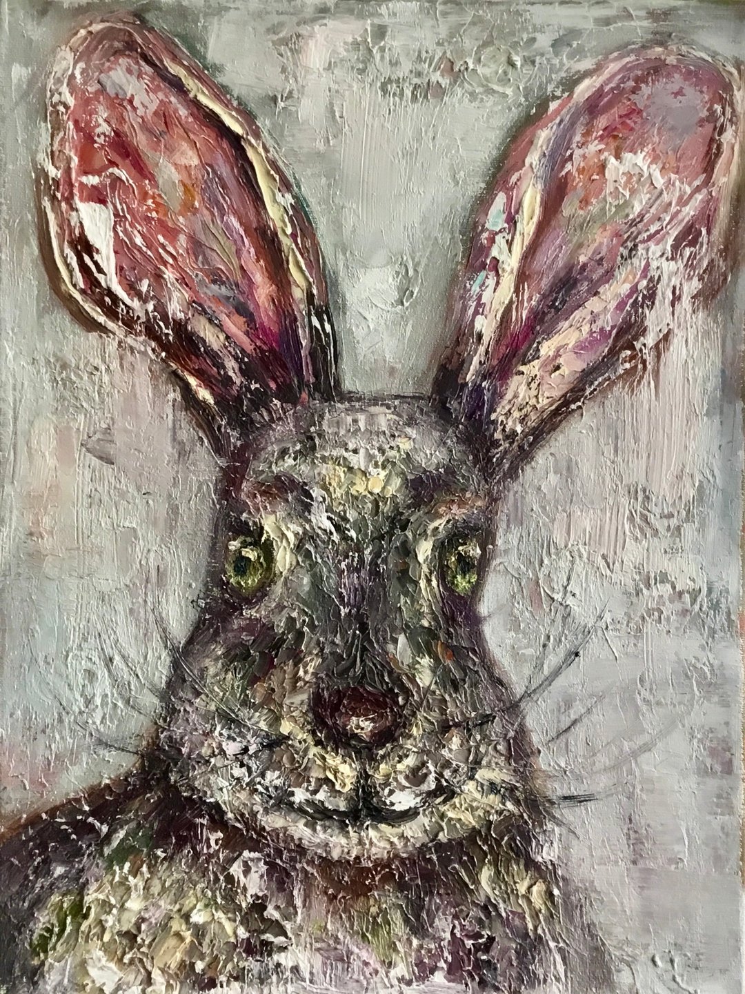 The Watchful Hare – 原创厚涂油画，3D 画布 - 墙贴/壁贴 - 其他材质 白色