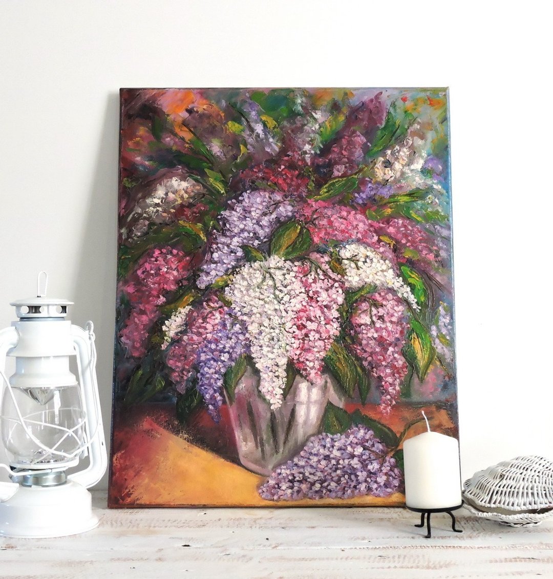 油画 Lilac in a Vase 原创艺术画布家居墙壁装饰 - 墙贴/壁贴 - 其他材质 多色