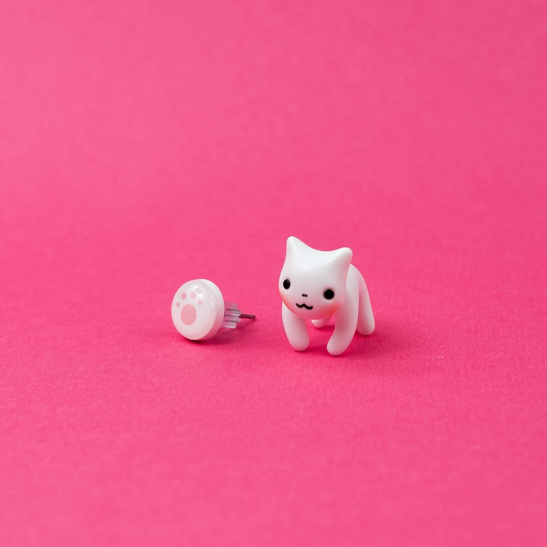 Cute Cat Earrings - Polymer Clay Jewelry, Cute Gift for Cat Lover, Kawaii kitty - 耳环/耳夹 - 粘土 
