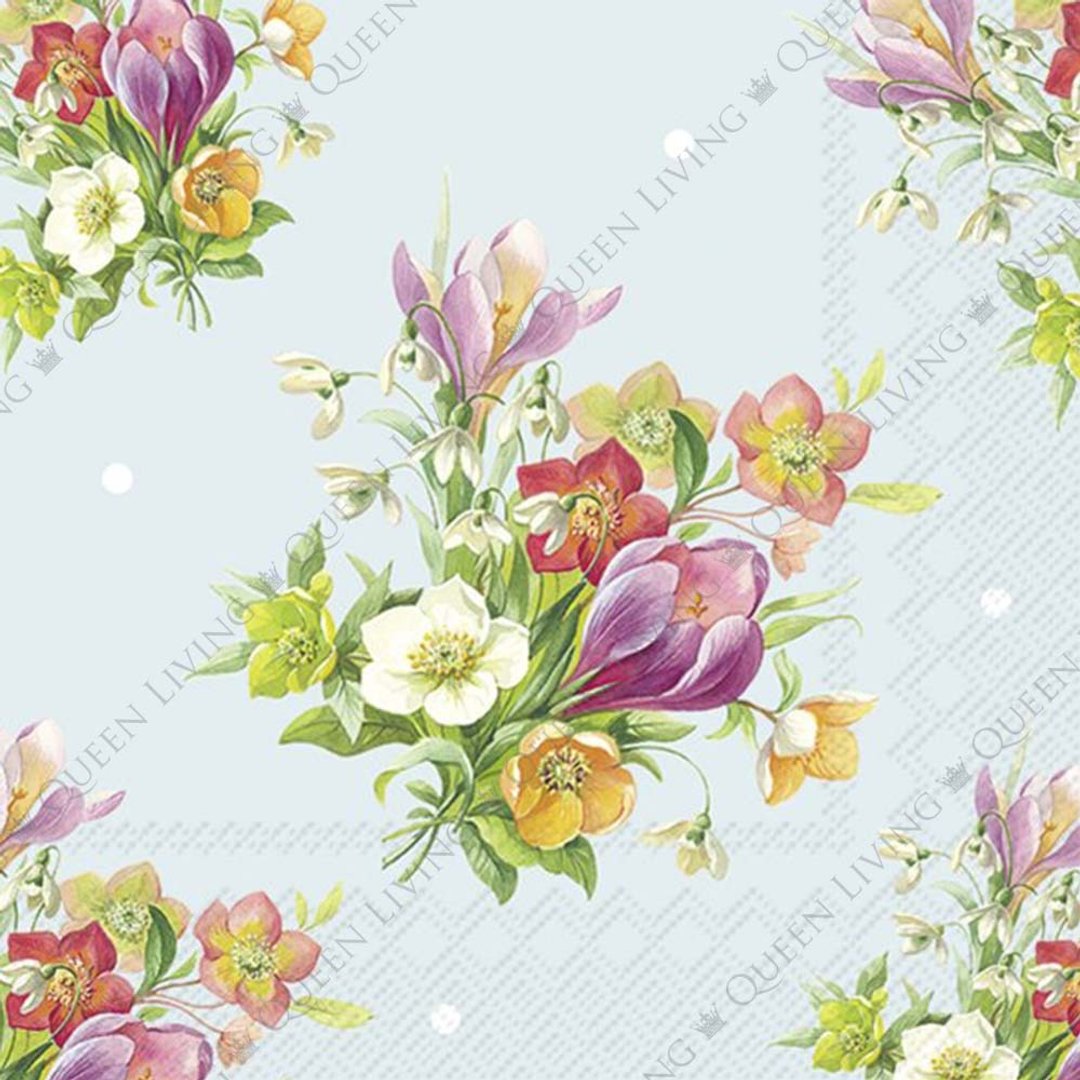 德国 IHR-25*25cm餐巾纸-春天花束浅蓝色 - 餐垫/桌巾 - 纸 多色