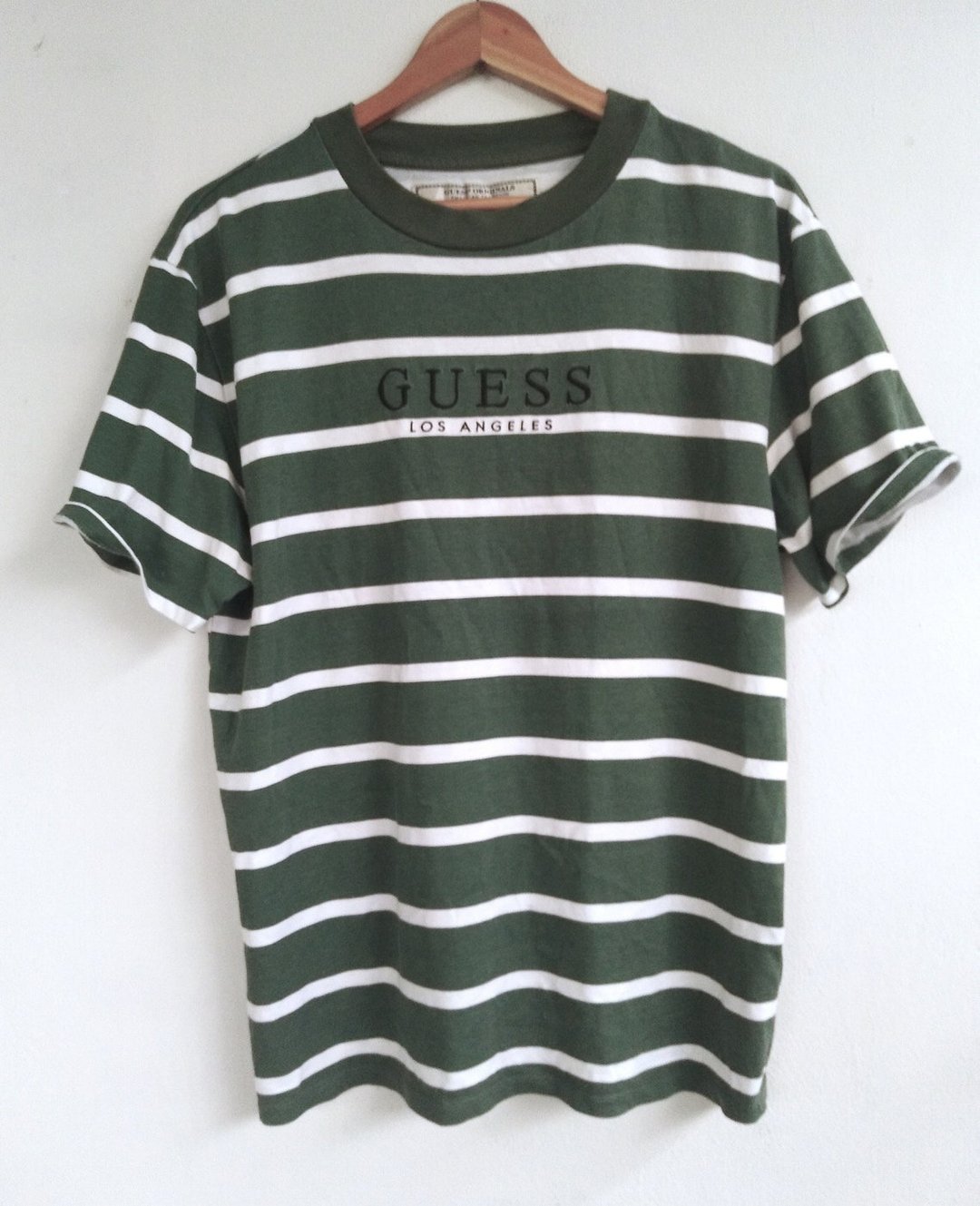 复古 Guess Originals 刺绣条纹绿白衬衫，印度制造 S - 男装衬衫 - 棉 绿色