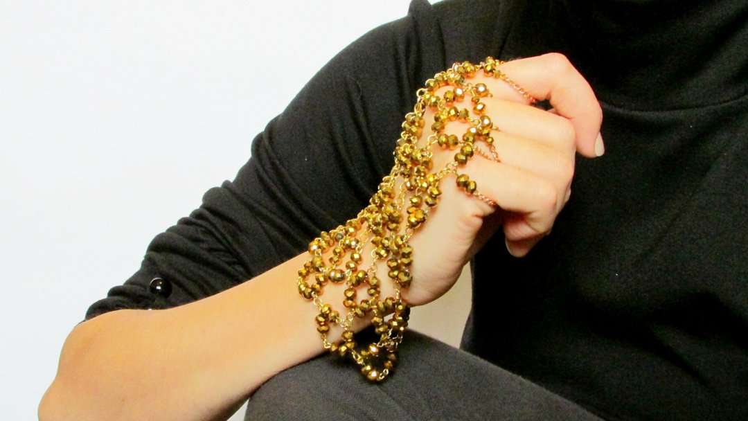 Bracelet Slave Taliya, Cuff Bracelet, Golden Bracelet - 手链/手环 - 玻璃 金色