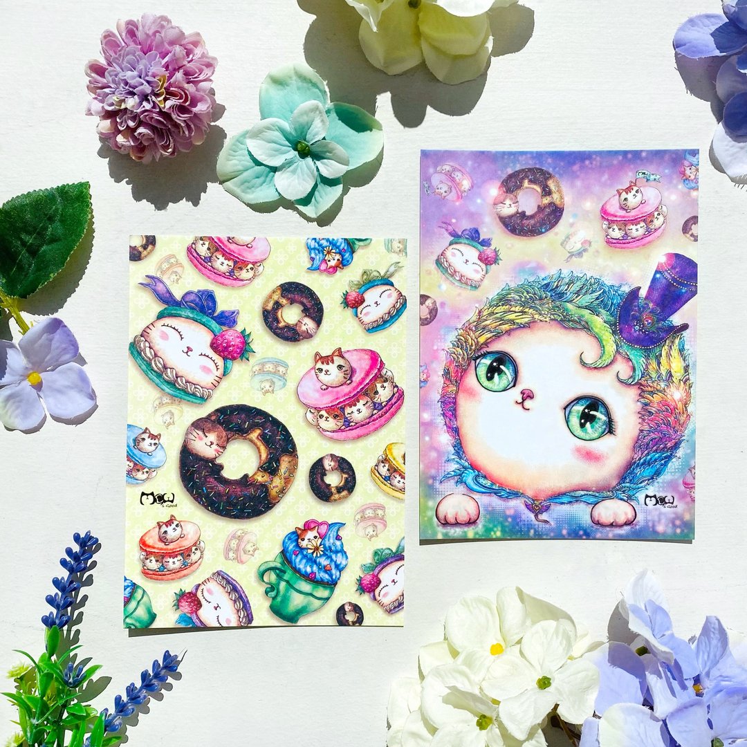 明信片 | 双面插画 - 甜点猫系列 2 款任选 - 卡片/明信片 - 纸 多色