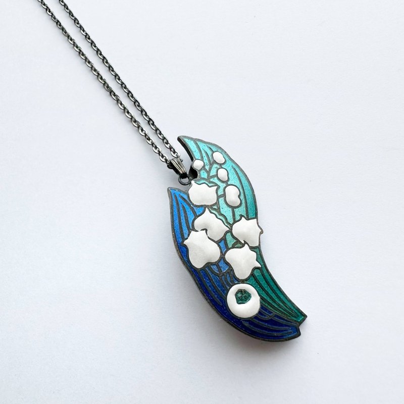 Lily of the valley [Blue] Cloisonne ware pendant Red copper metal cloisonne - 项链 - 玻璃 蓝色