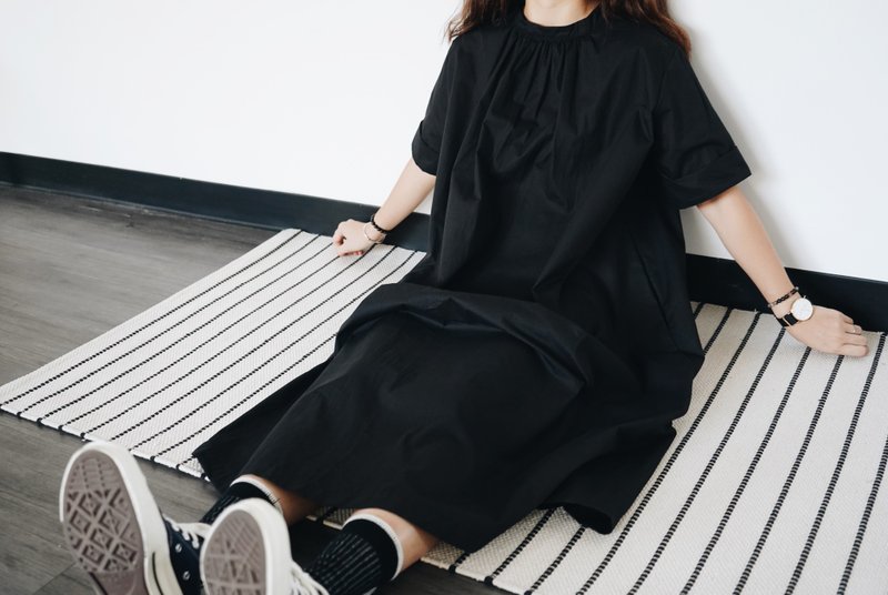 企领前后两穿连衣裙-黑色 - 洋装/连衣裙 - 棉．麻 黑色