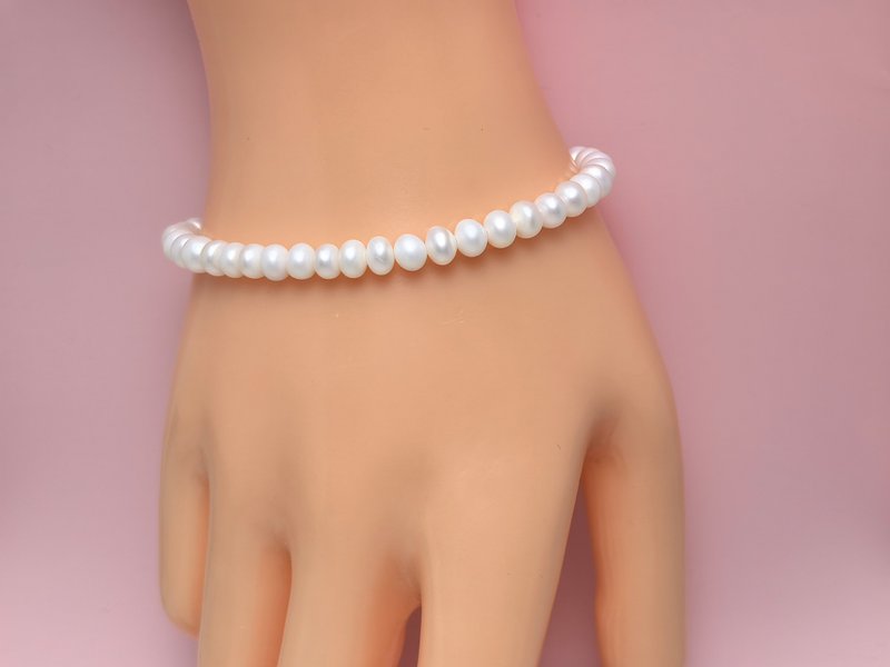 半月 天然淡水珍珠 算盘珠 半圈 手链 磁吸扣 - 手链/手环 - 珍珠 白色