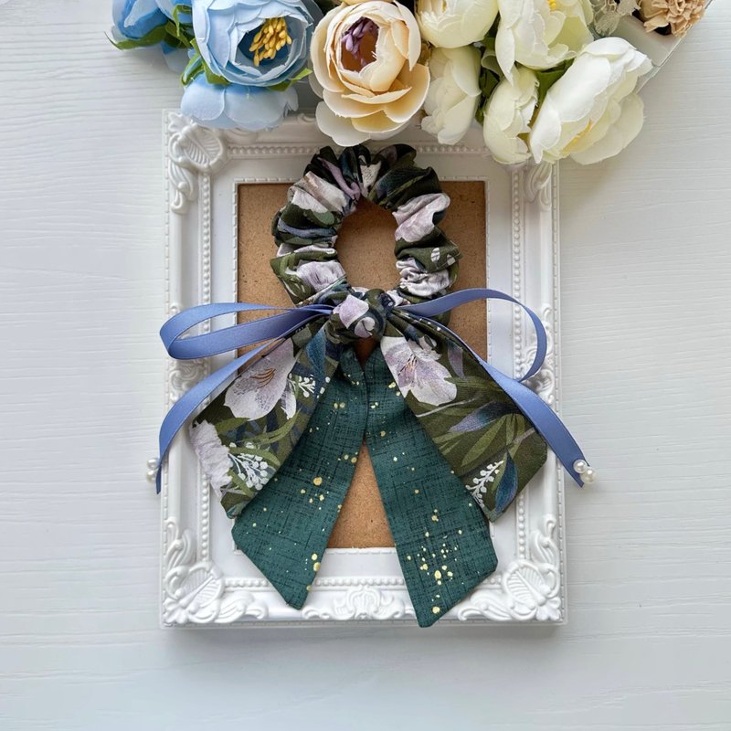 棉布长尾蝴蝶结发圈大肠圈发饰头饰-森林绿 - 发饰 - 其他材质 绿色