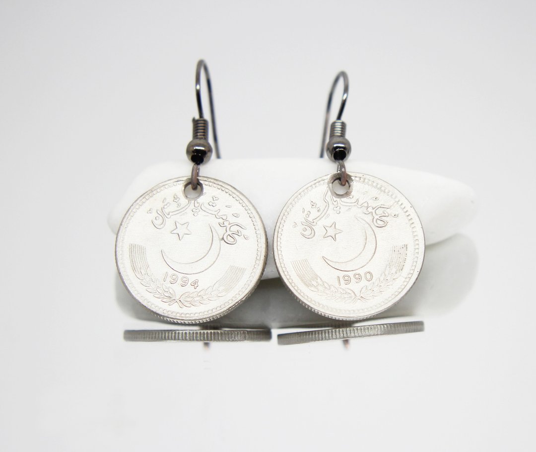 Ancient Coin Jewelry Coin Drop Earrings Mini Coin Earrings Tiny Coin Earrings - 耳环/耳夹 - 其他金属 