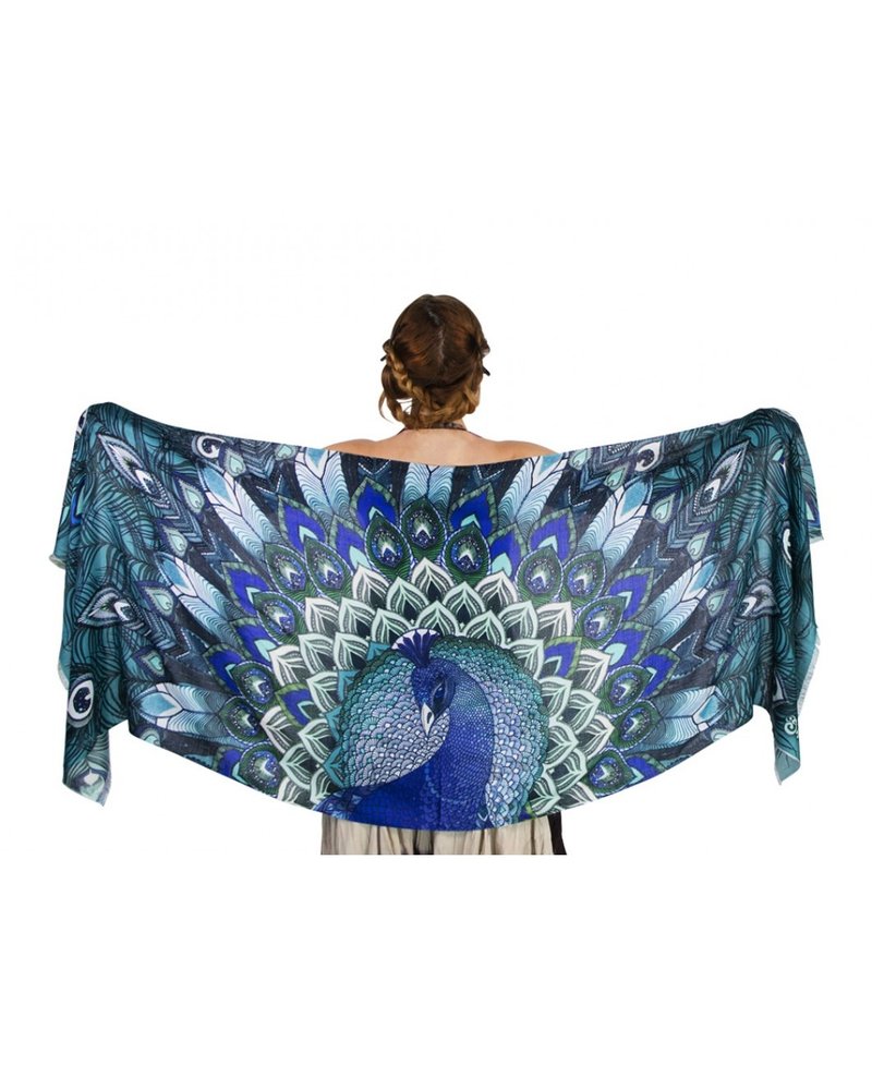 Aqua Peacock Scarf - Silk Cashmere - 丝巾 - 棉．麻 