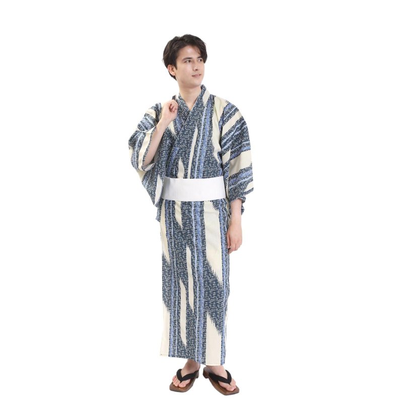 日本 和服 男士 绵 浴衣 腰封 2 件 套组  S M L Z32-03A - 其他 - 棉．麻 蓝色