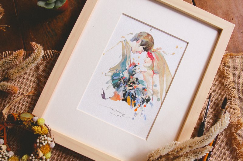 手工英式水彩| 似颜绘 定制画像 人像画作 结婚礼物 婚礼 情人节 - 订制画像 - 纸 橘色