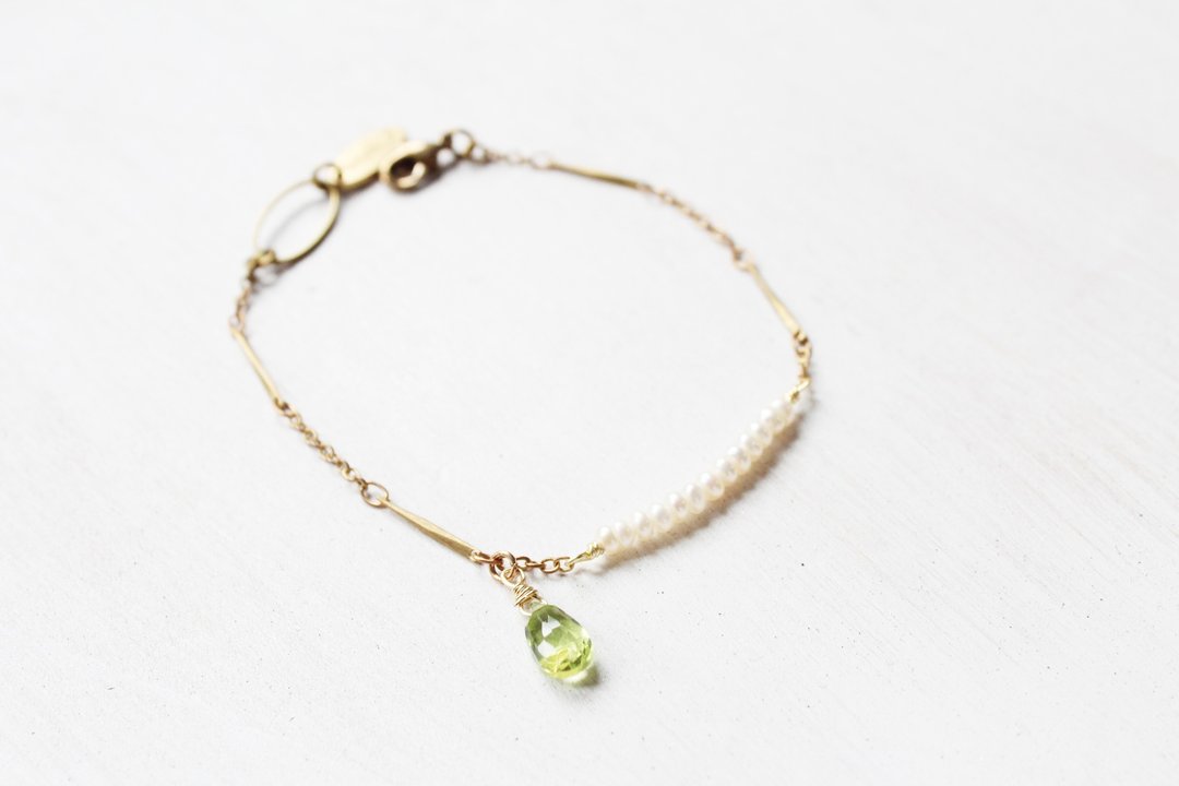 8月诞生石-Peridot橄榄石珍珠微笑系列铜手链 - 手链/手环 - 宝石 绿色