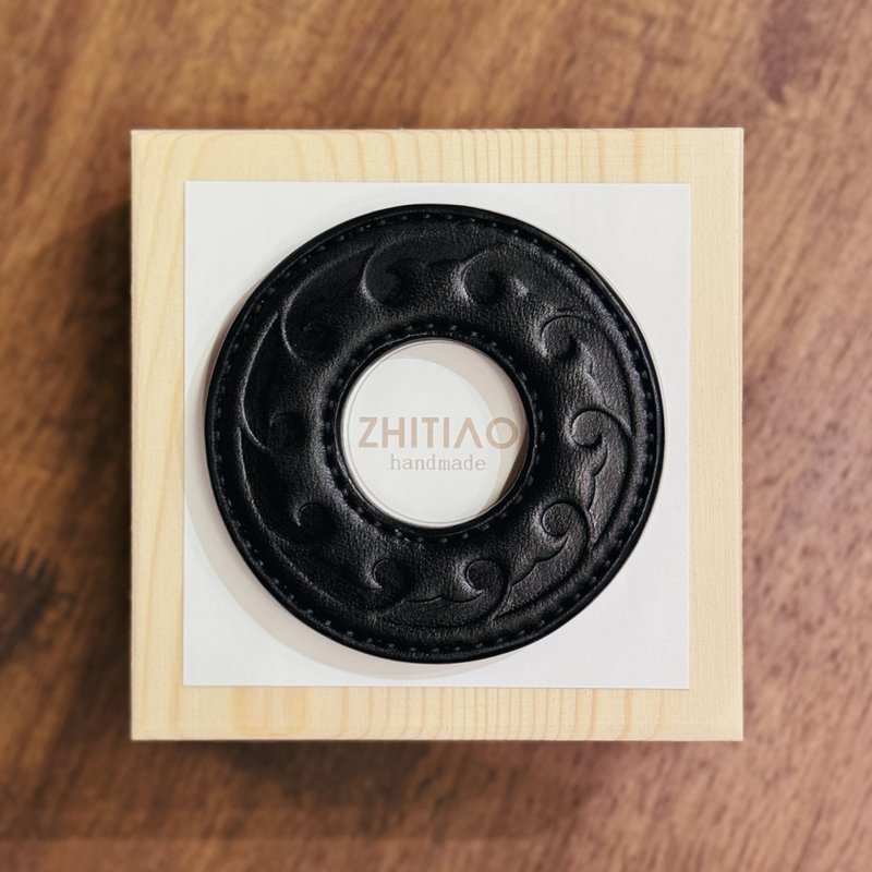 原创手工制作牛皮剑道刀镡 生生流転 黑色 剑锷 Tsuba - 运动配件 - 真皮 黑色