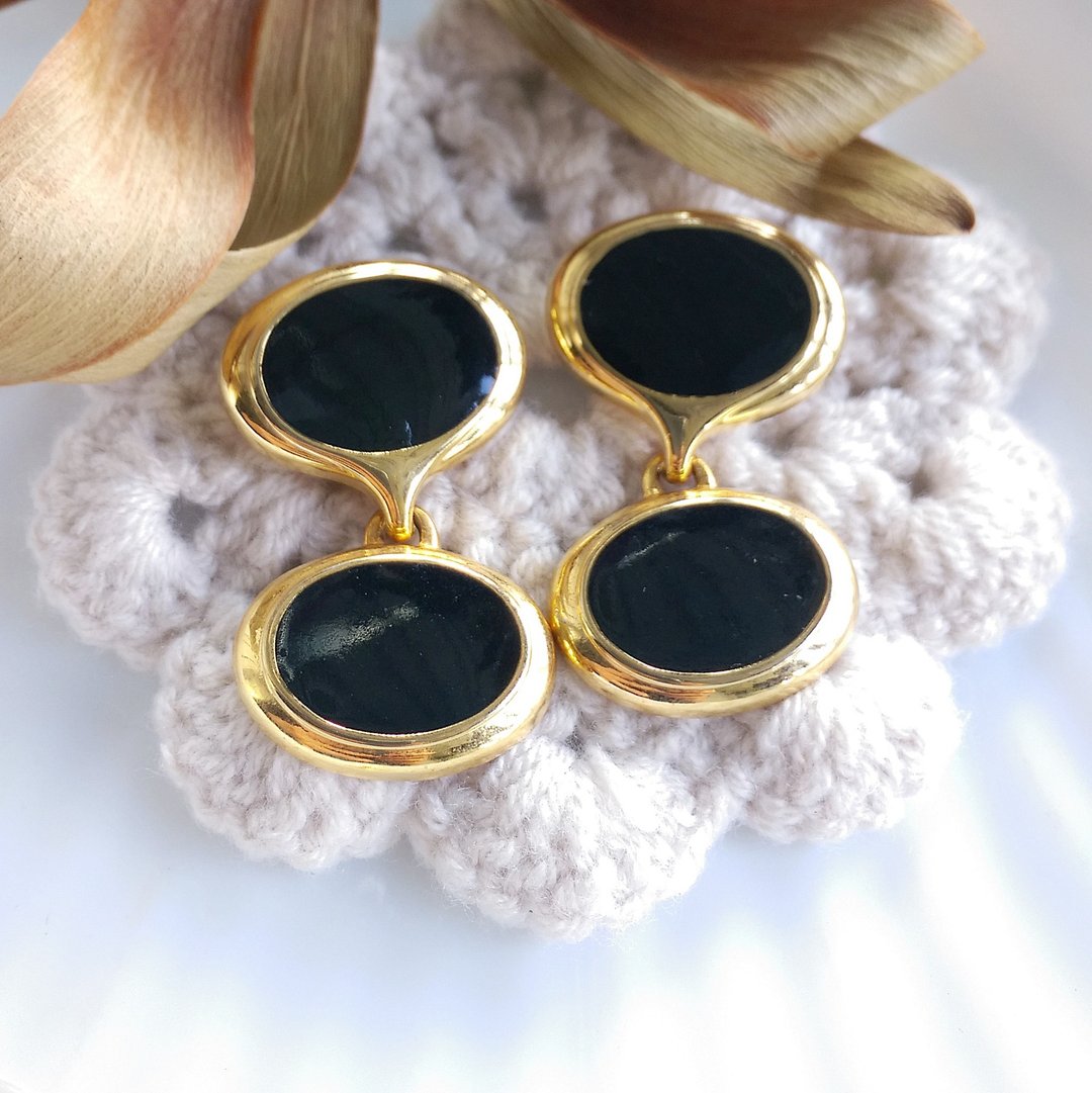 Vintage Jewelry 西洋古董饰品 摩登 复古 黑色调 针式耳环 - 耳环/耳夹 - 其他金属 紫色