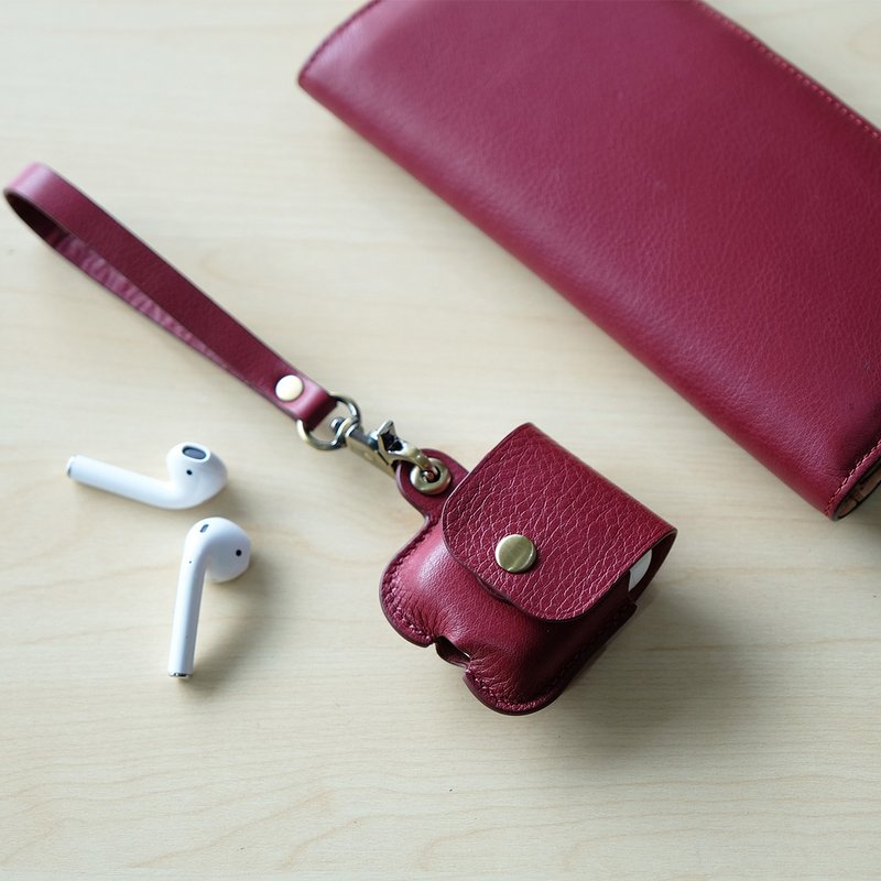 客製化禮物】【聖誕禮盒】AirPods 1/2 Leather Case - Red - 耳机 - 真皮 红色