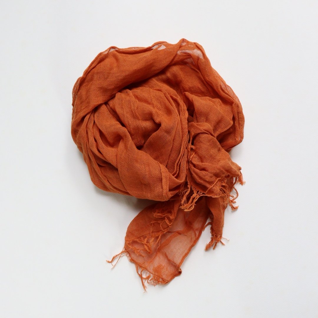 Colorful small size Orange scarf that feels good 100% cotton Natural - 丝巾 - 棉 橘色