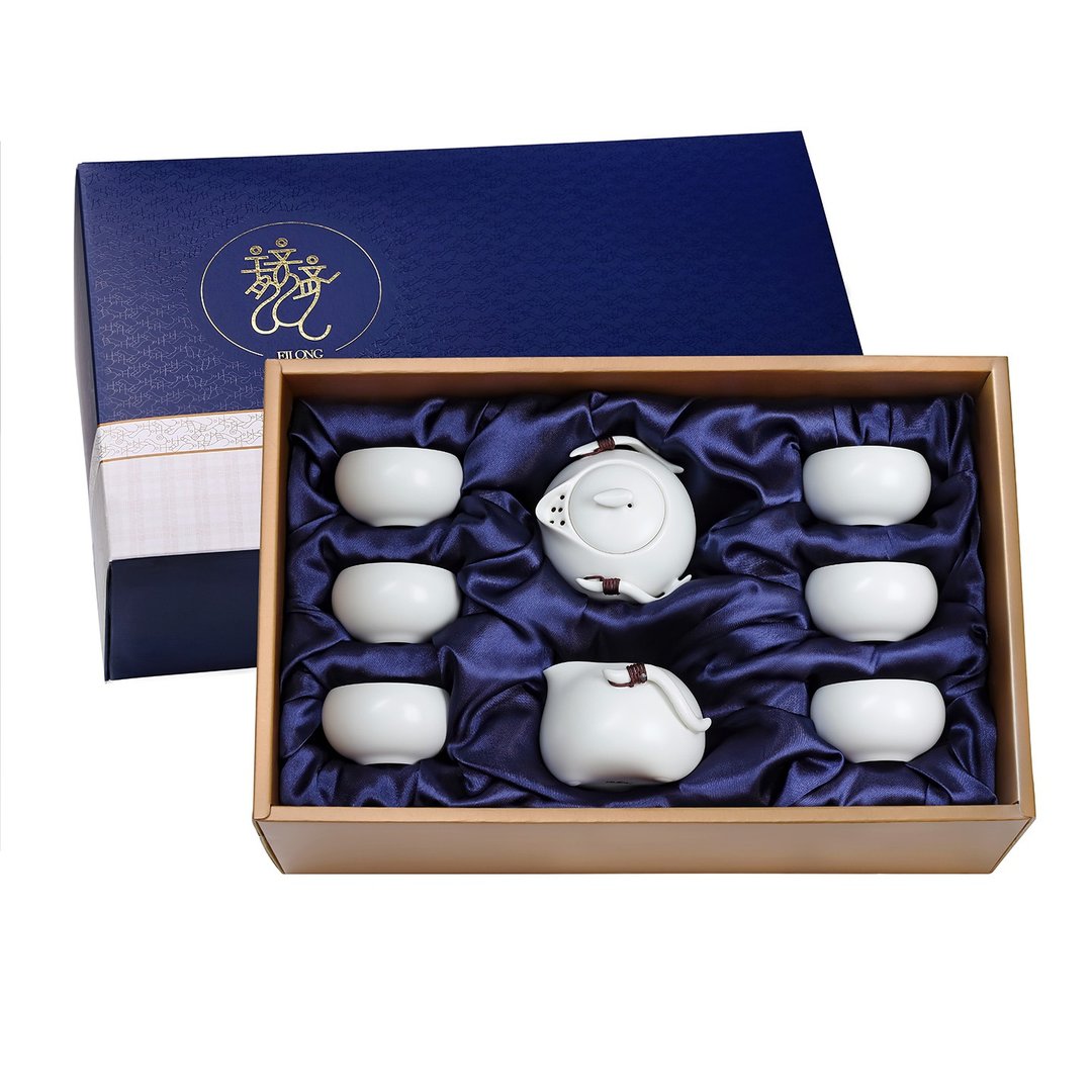 定窑巧云8入礼盒(壶+海+6杯) - 茶具/茶杯 - 陶 白色