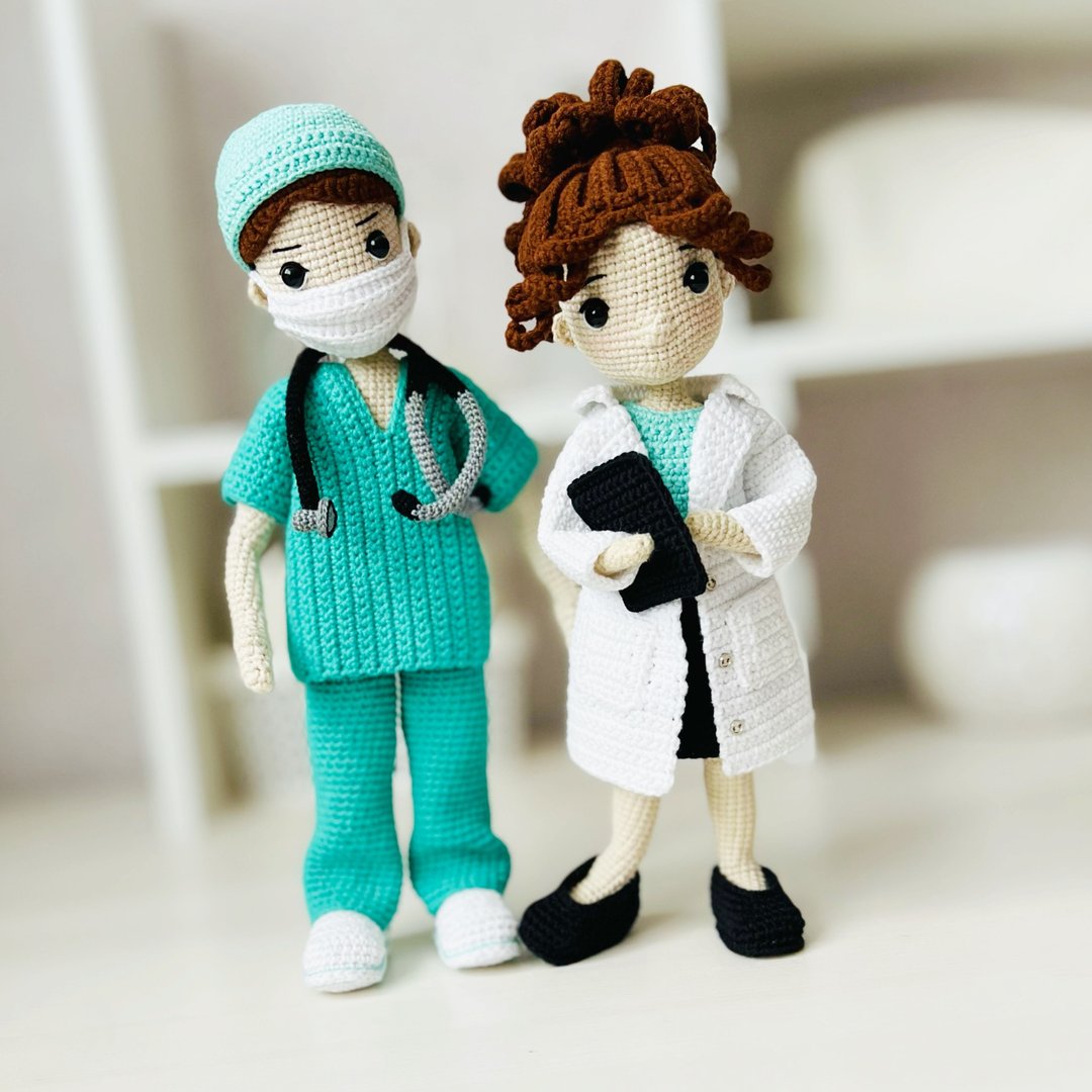 钩针娃娃, 娃娃的钩针编织衣服, 钩针怀孕娃娃图案, 钩针医生娃娃 - 手工艺教程/工具书 - 其他材质 
