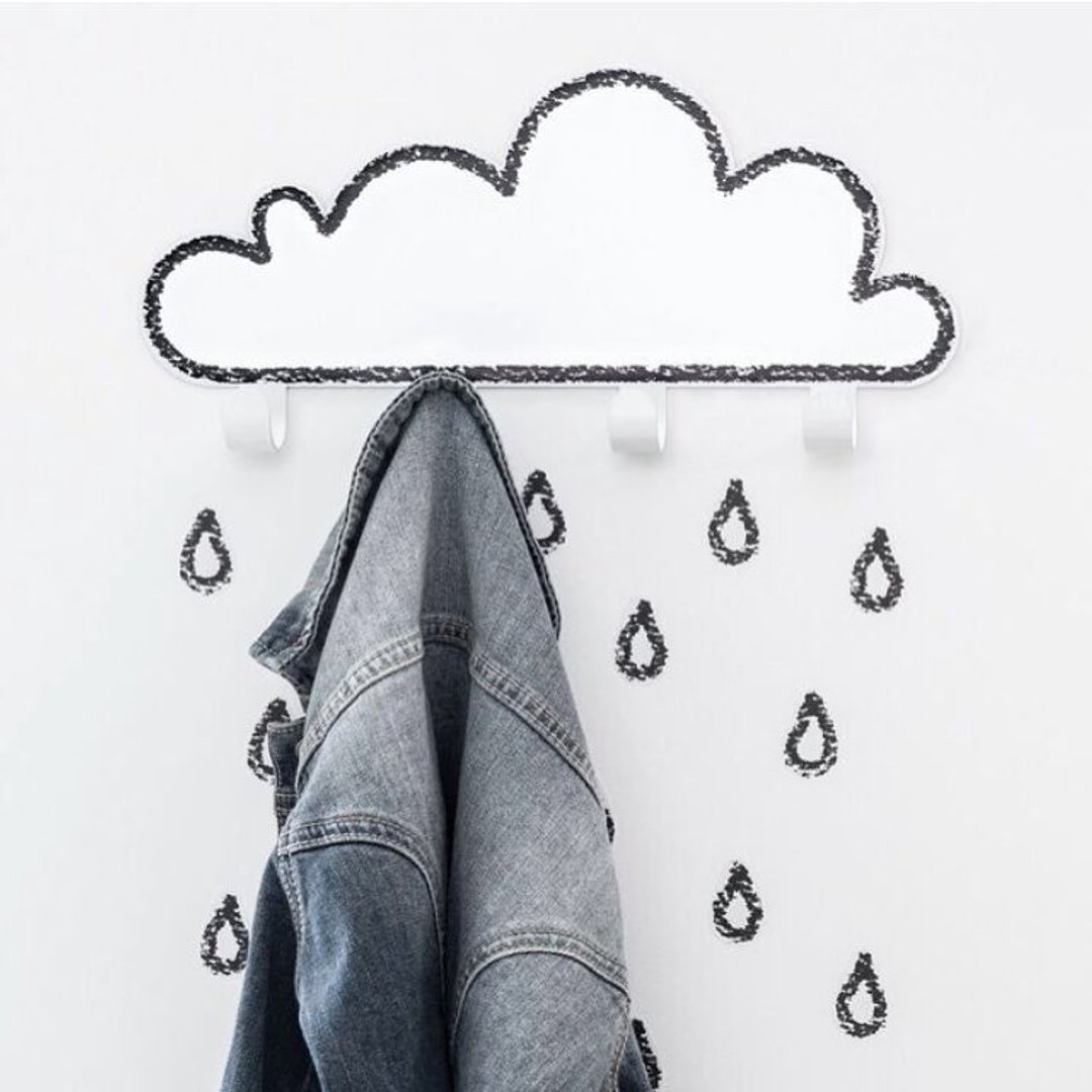 西班牙 Tresxics大云朵小雨滴挂勾+壁贴(黑白) - 收纳用品 - 其他金属 白色