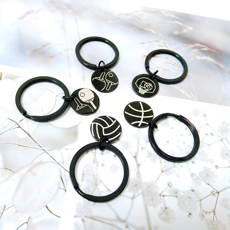 【不锈钢钥匙圈(圆)】原创插画・排球桌球篮球系队校队圣诞毕业礼 - 钥匙链/钥匙包 - 不锈钢 黑色