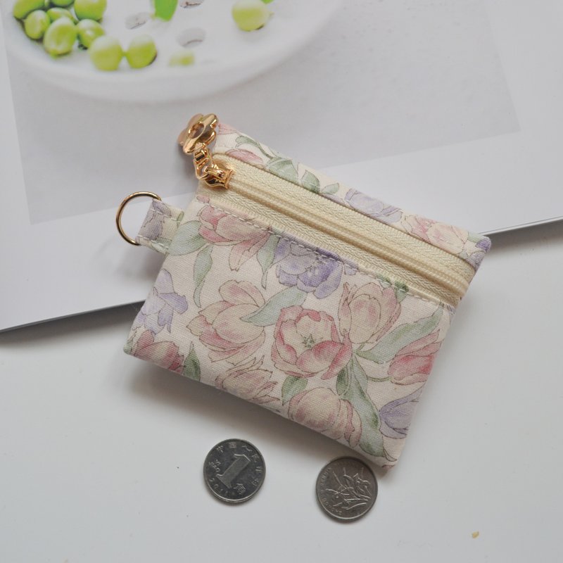 小小收纳包 / 零钱包 / 耳机收纳包 / 粉色郁金香 - 零钱包 - 棉．麻 