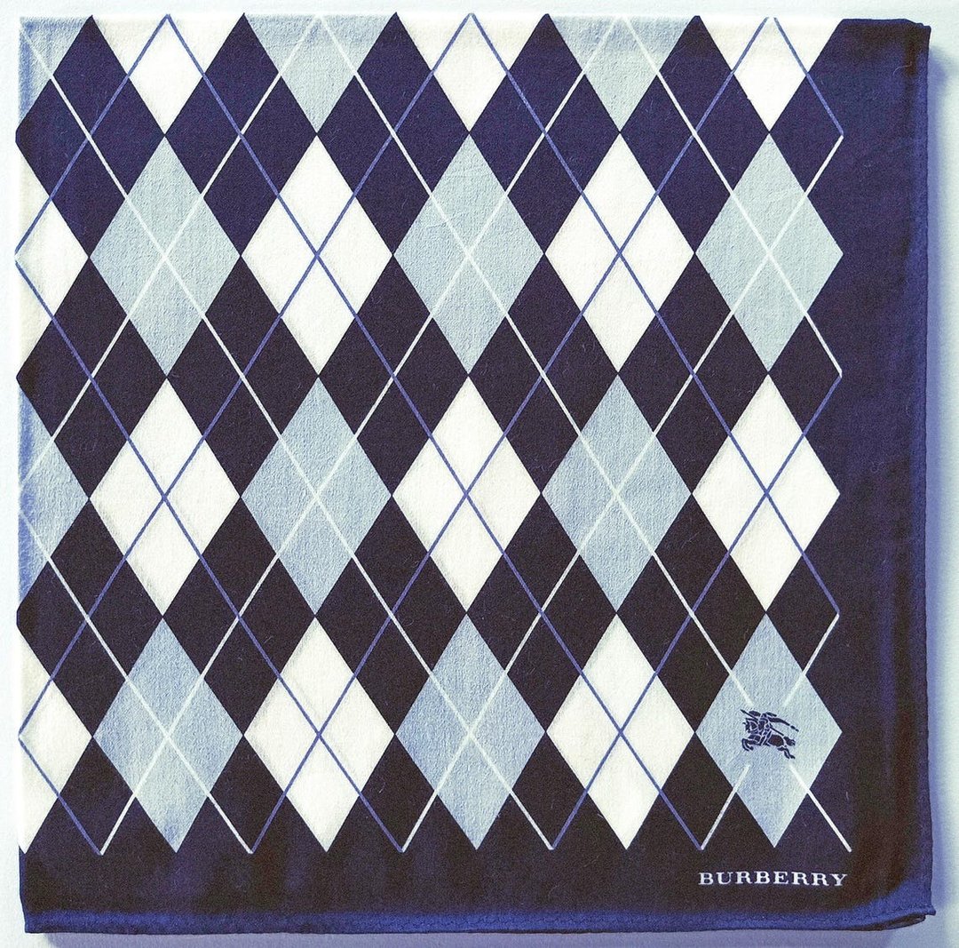 Burberry 古董手帕 蓝色菱格纹图案 20 x 20 - 手帕/方巾 - 棉 蓝色