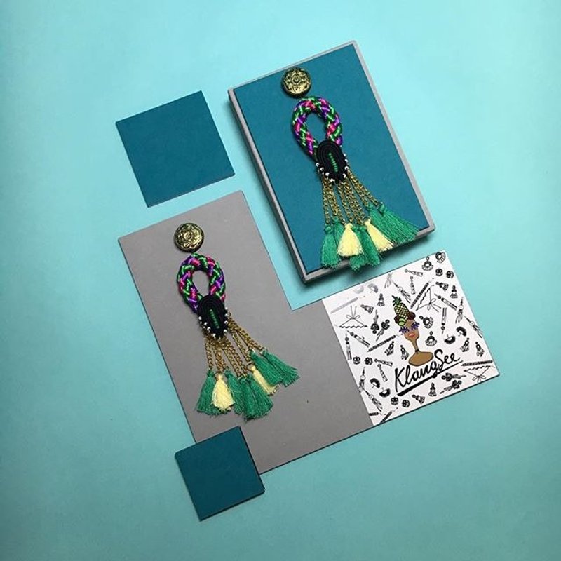 earrings: ring tassel - 耳环/耳夹 - 其他材质 绿色