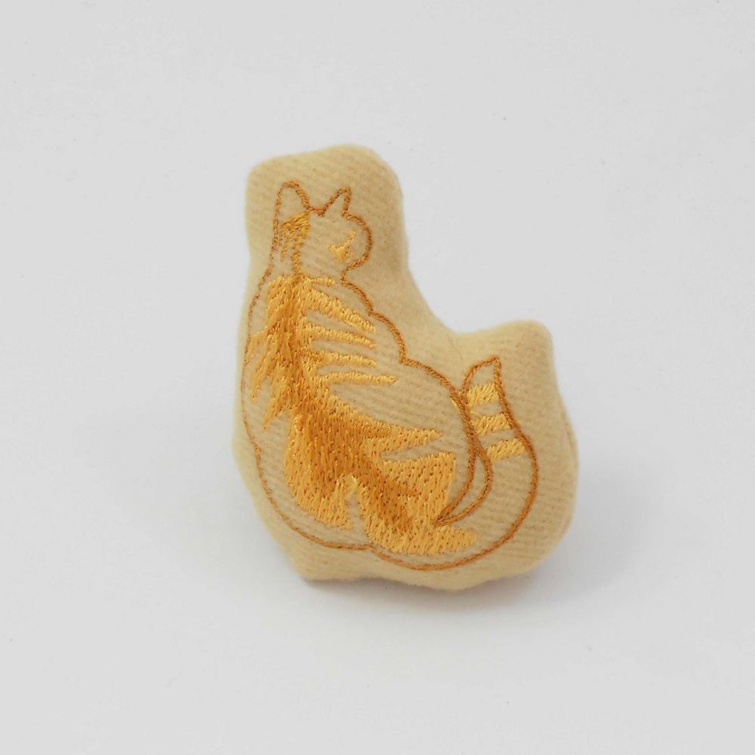 刺绣  猫猫别针05-胖桔猫01 - 胸针 - 棉 橘色
