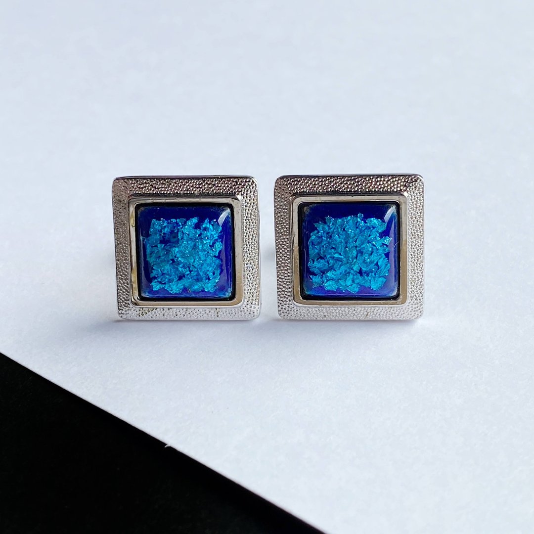 Foil Chirashi [Sapphire Sapphire] Cloisonne cufflinks Cufflinks Pure silver leaf chirashi cloisonne - 袖扣 - 其他材质 蓝色