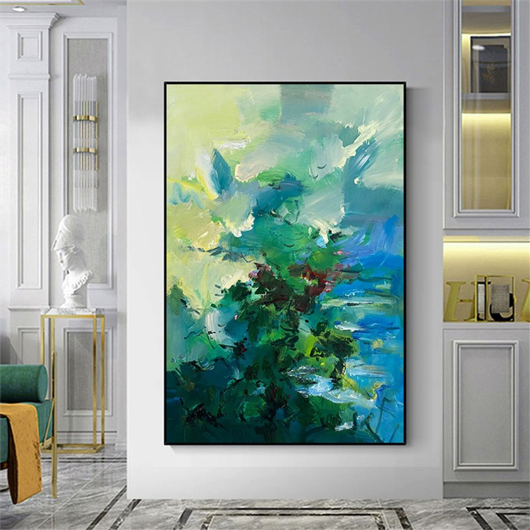 荷塘月色 手绘油画/抽象/原创商品/装饰画/挂画/客厅/走廊/沙发画 - 海报/装饰画/版画 - 亚麻 多色