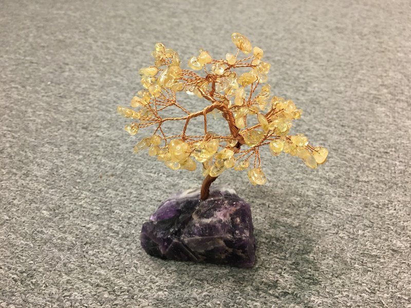 黄晶配紫晶原石树 - 增加财运 人缘运 - 摆饰 - 水晶 