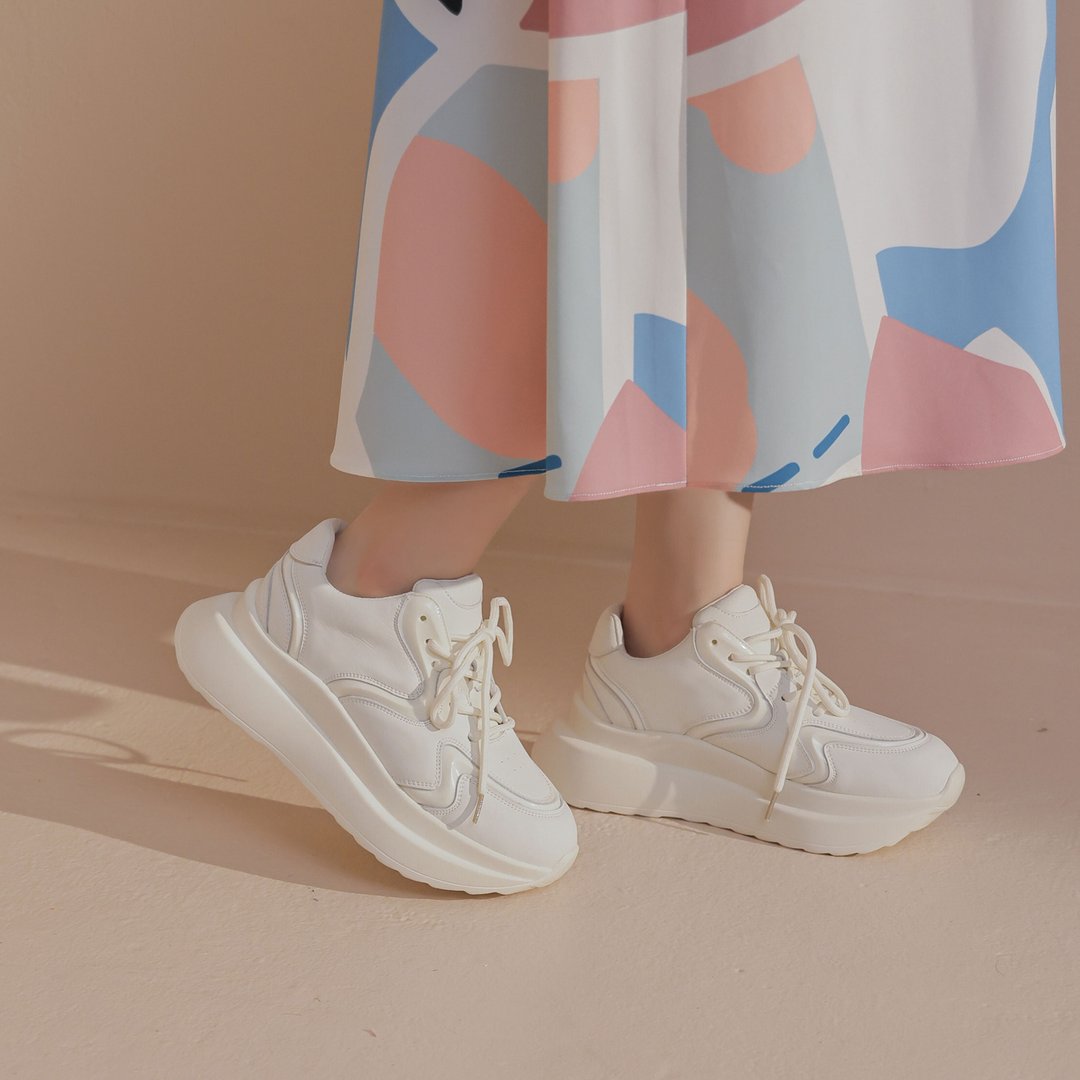 休闲风-厚底老爹鞋-白色 - 女款牛津鞋/乐福鞋 - 真皮 白色