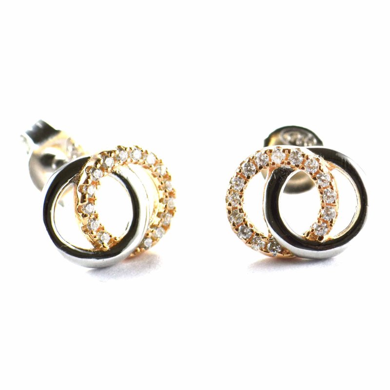 双圈纯银耳环电镀玫瑰金耳环 - 耳环/耳夹 - 纯银 