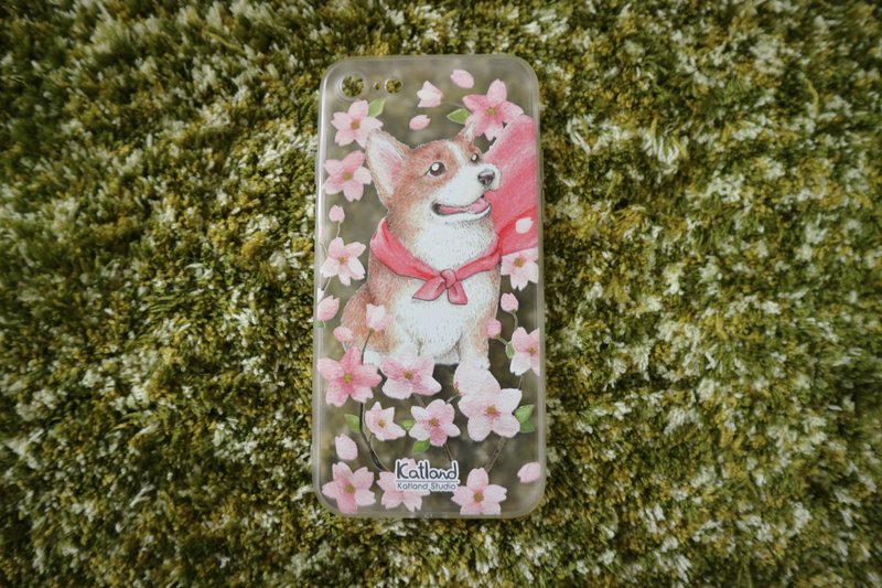 自家设计 - 樱花柯基犬 哥基犬手机壳 保护套Phone Case F1D07 - 手机壳/手机套 - 塑料 咖啡色