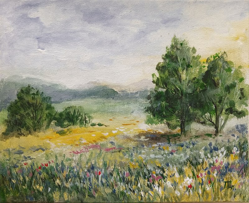 原创油画 乡村风景 花朵 草地 森林 - 墙贴/壁贴 - 其他材质 多色