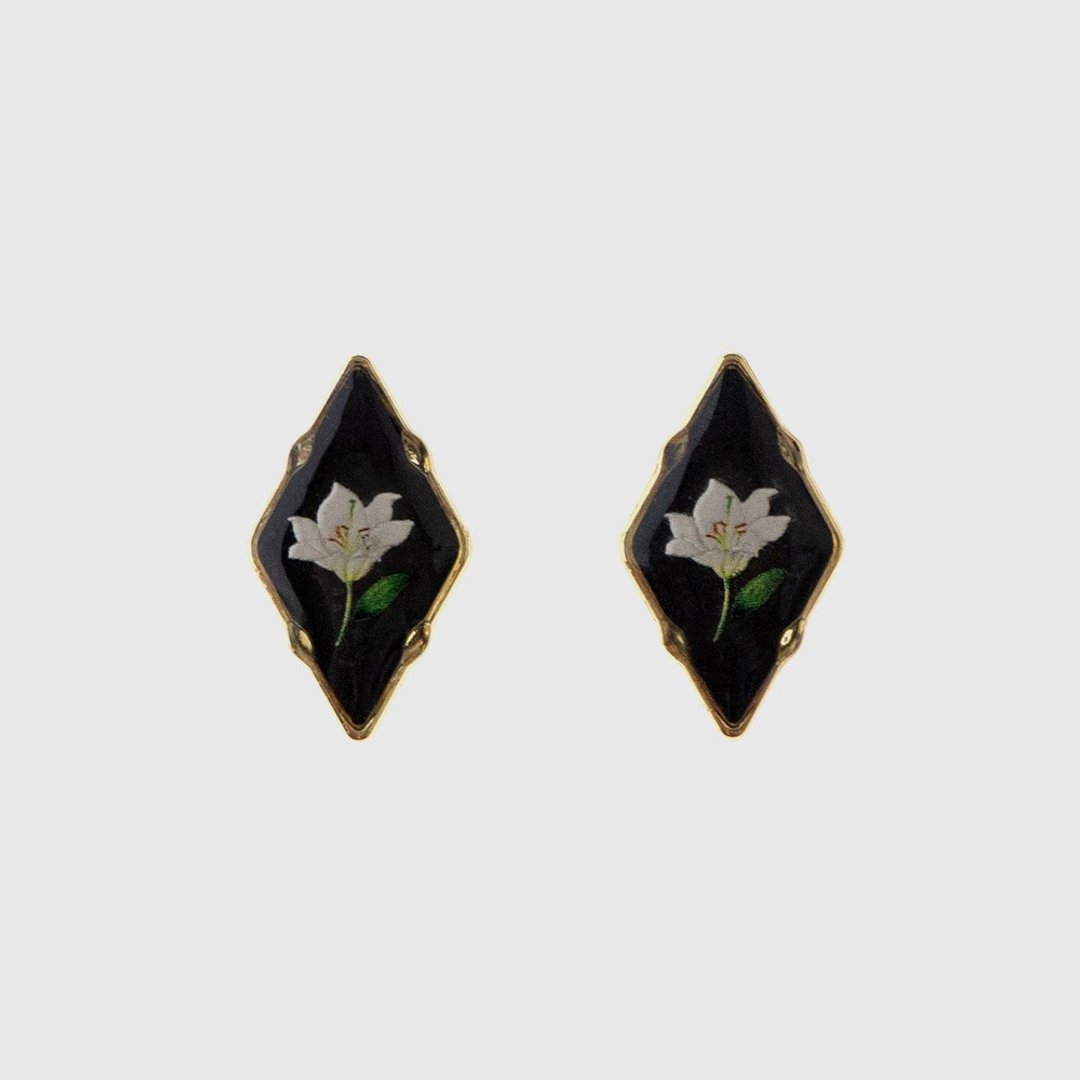耳环 | Lunar Lilies 月夜百合 - 耳环/耳夹 - 树脂 黑色