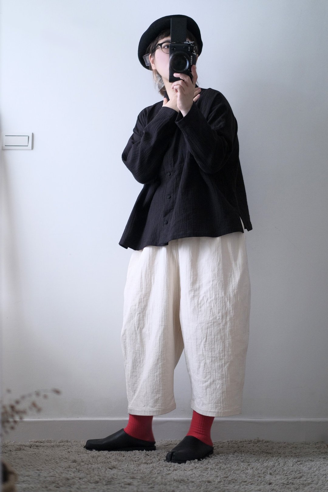皱皱的墨黑 宽版衬衫 - 女装衬衫 - 棉．麻 黑色