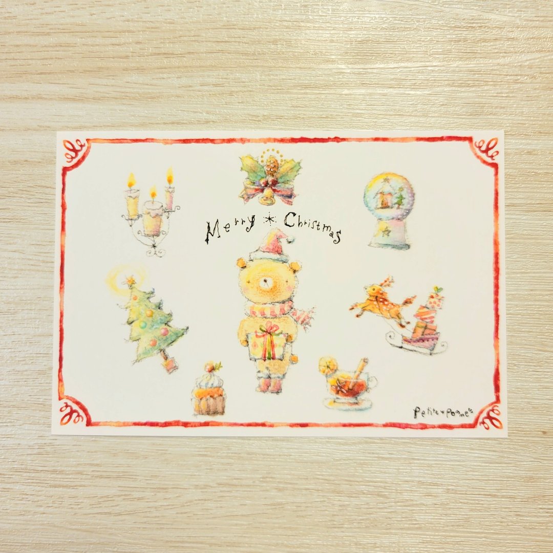 熊 圣诞老人 圣诞节 明信片 两张组 - 卡片/明信片 - 纸 白色