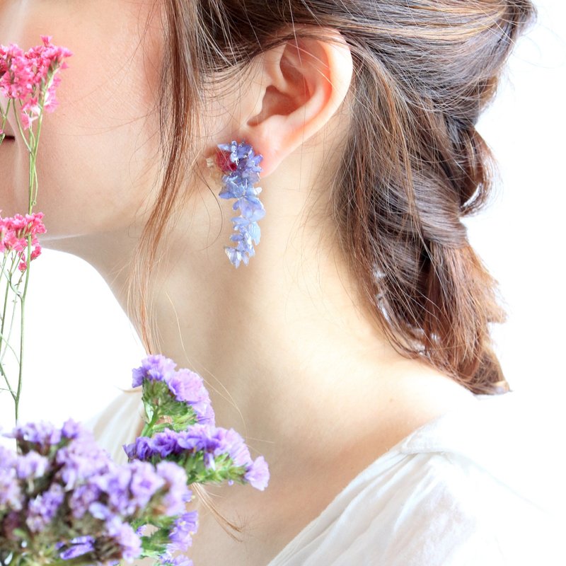 asymmetry vol1 - 耳环/耳夹 - 植物．花 蓝色