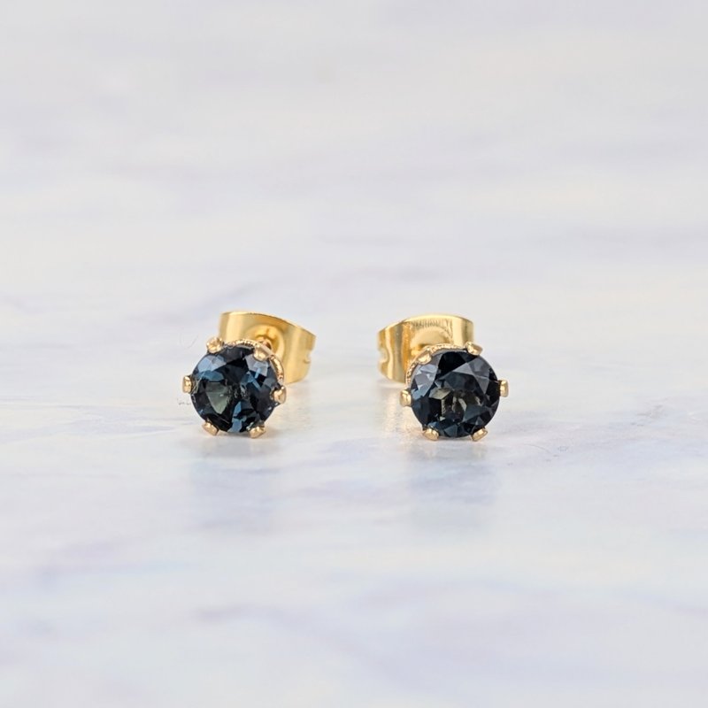 宝石 半宝石 耳环　伦敦蓝黄玉 - 耳环/耳夹 - 宝石 蓝色