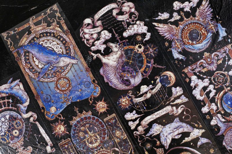 观星宿云 絕美惑星 巨畫幅 PET 和紙膠帶 3D珠光 燙金 10米卷 - 纸胶带 - 其他材质 多色