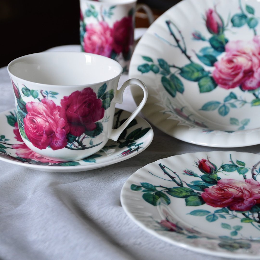 英国RK English Rose 英伦玫瑰系列4件礼盒组 (2杯盘1盘1碗) - 茶具/茶杯 - 瓷 