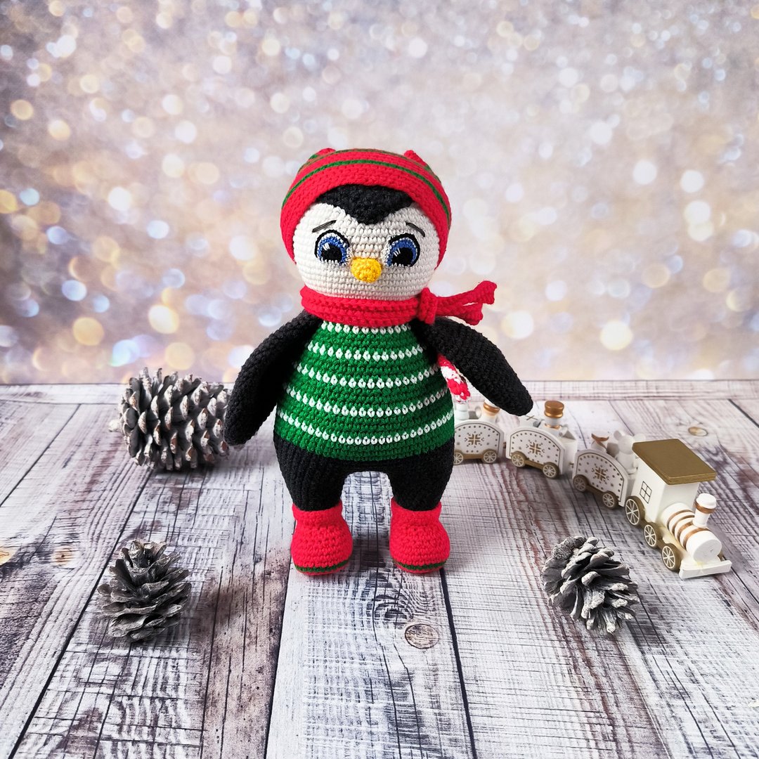 钩针企鹅毛绒玩具 - 圣诞家居装饰，Amigurumi 毛绒动物 - 玩偶/公仔 - 压克力 多色