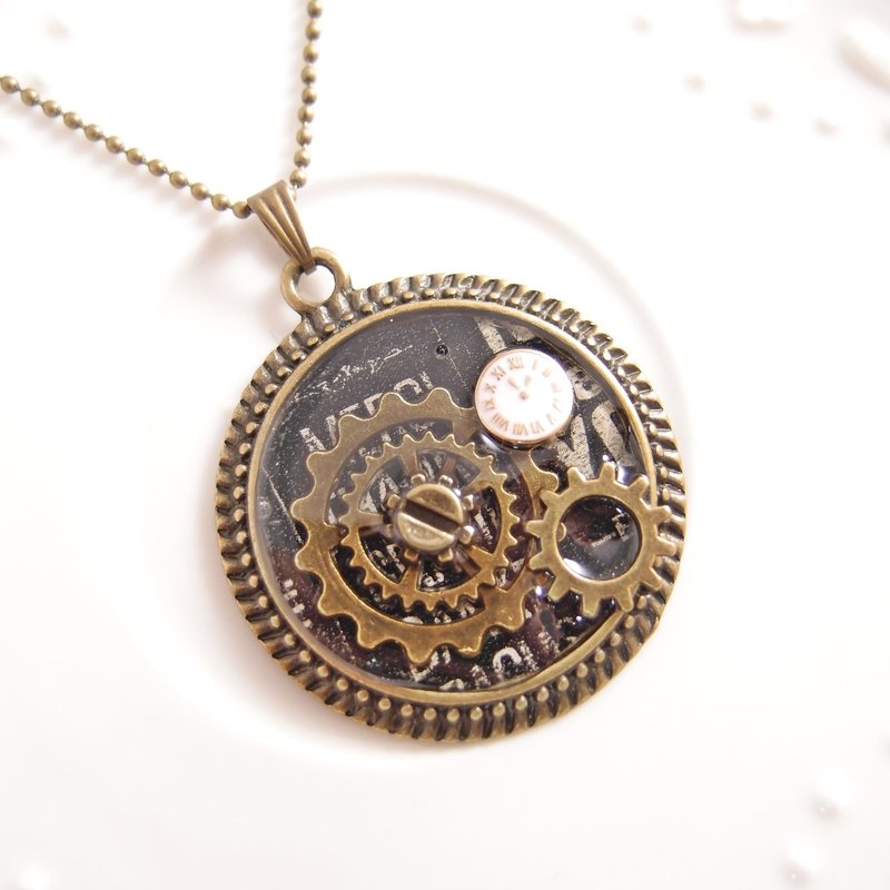 蒸气庞克 【Cn9056 】。清透宝石 x 时钟 齿轮 x 手工创作 复古长项链 - 项链 - 其他金属 咖啡色