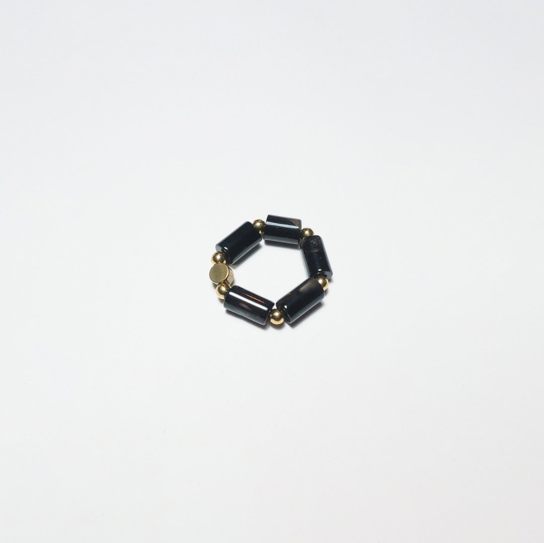 锁链 - 黑玉髓戒指 - Chain ring (chalcedony) - 戒指 - 宝石 黑色