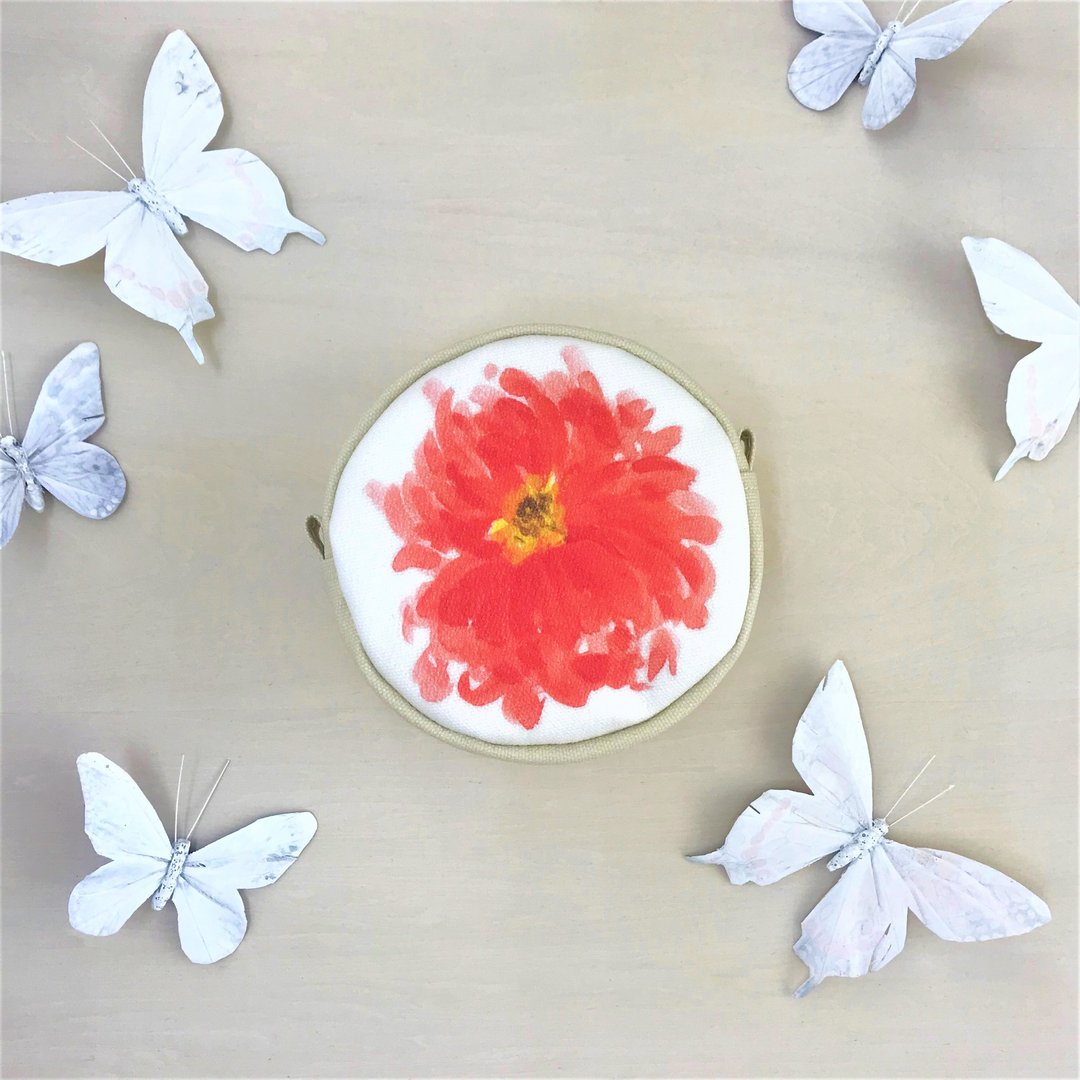 NEW Bloom Flower Circle Pouch Flower lover Pattern Orange Red - 化妆包/杂物包 - 棉 橘色